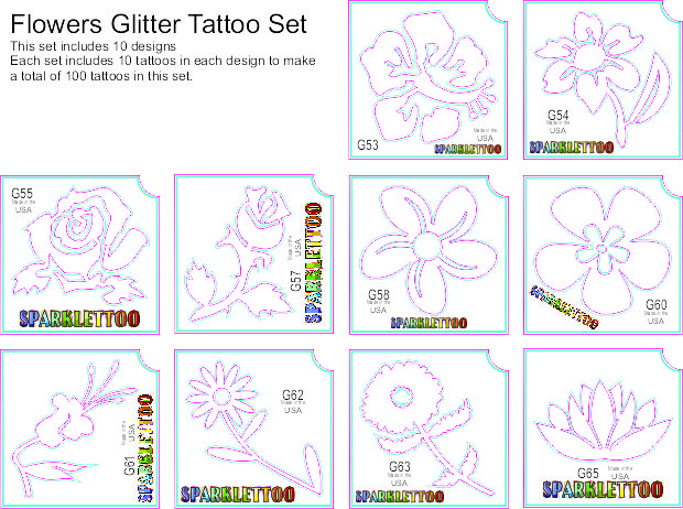 Flowers Glitter Tattoo Stencil Set 